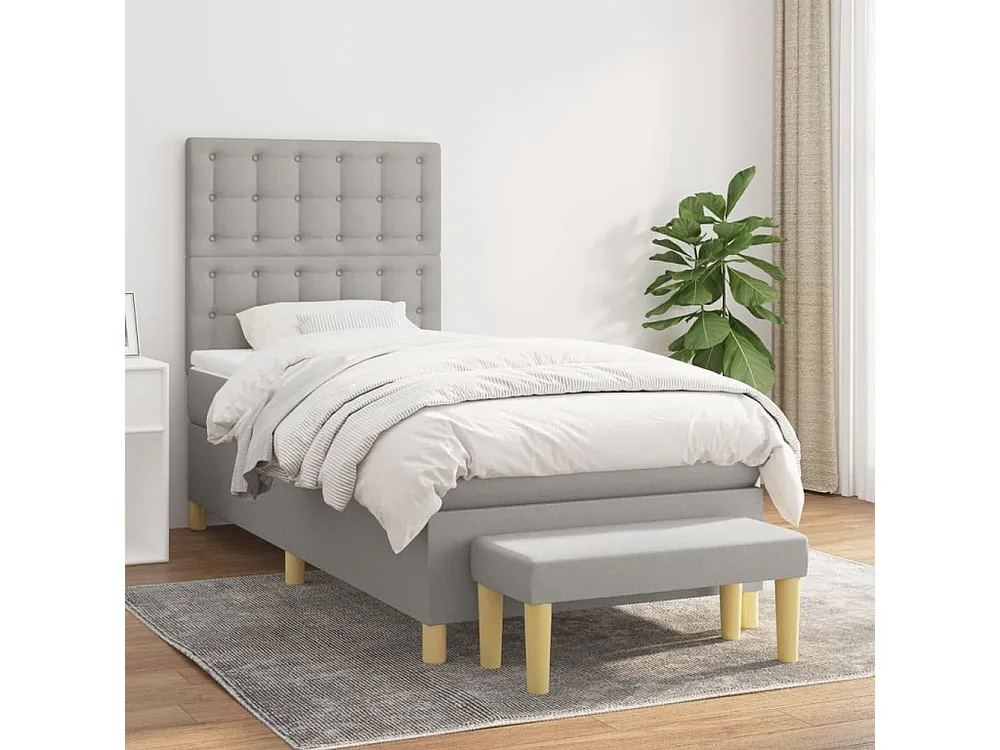Conjunto Completo para Quarto Cama com molas/colchão 90x200 cm tecido cinza-claro