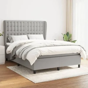 Conjunto Completo para Quarto Cama com molas/colchão 140x190 cm tecido cinzento-claro