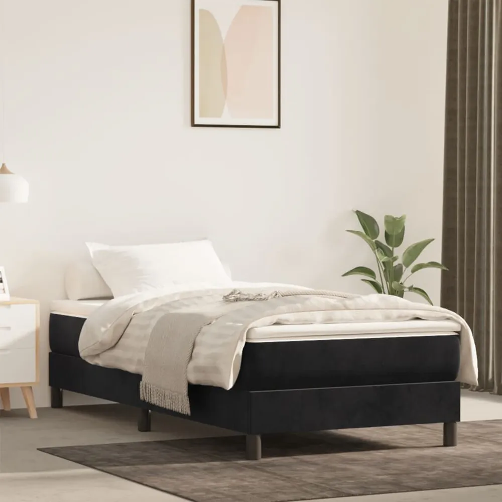 Conjunto Completo para Quarto Colchão de molas ensacadas 90x220x20 cm veludo preto