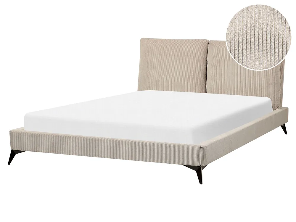 Corduroy EU King Size Bed Taupe MELLE