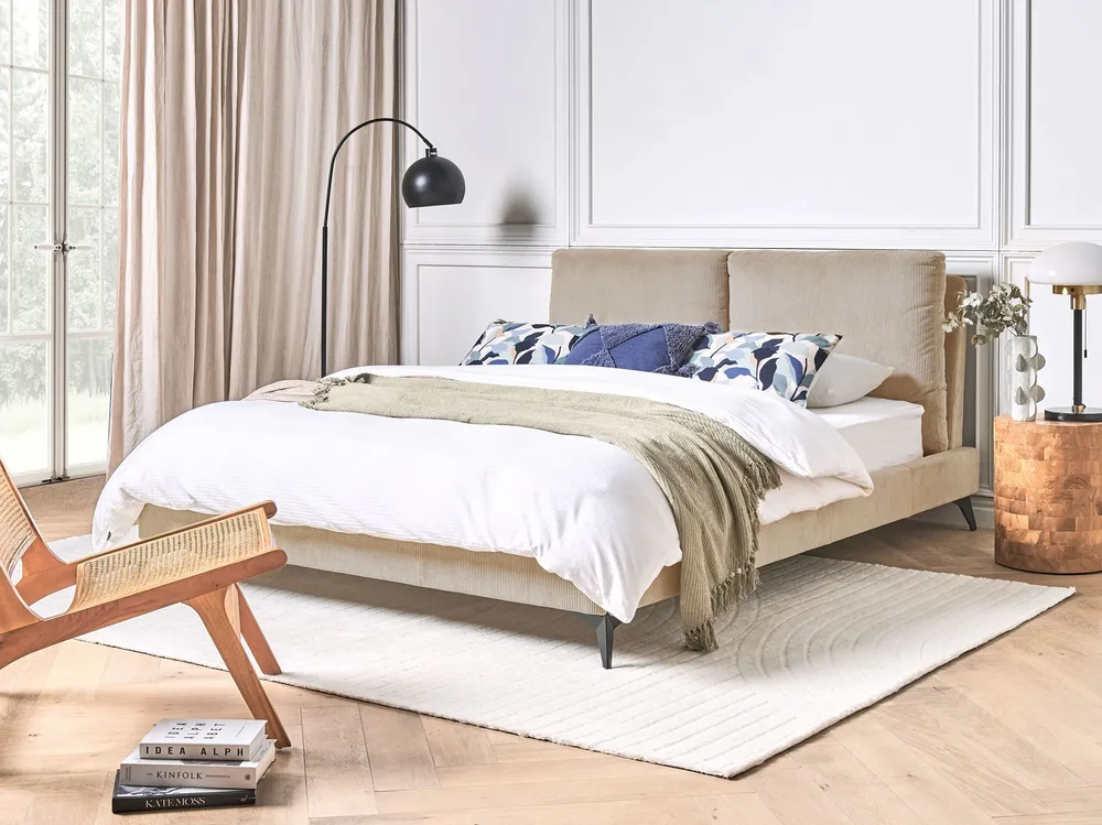 Corduroy EU King Size Bed Taupe MELLE