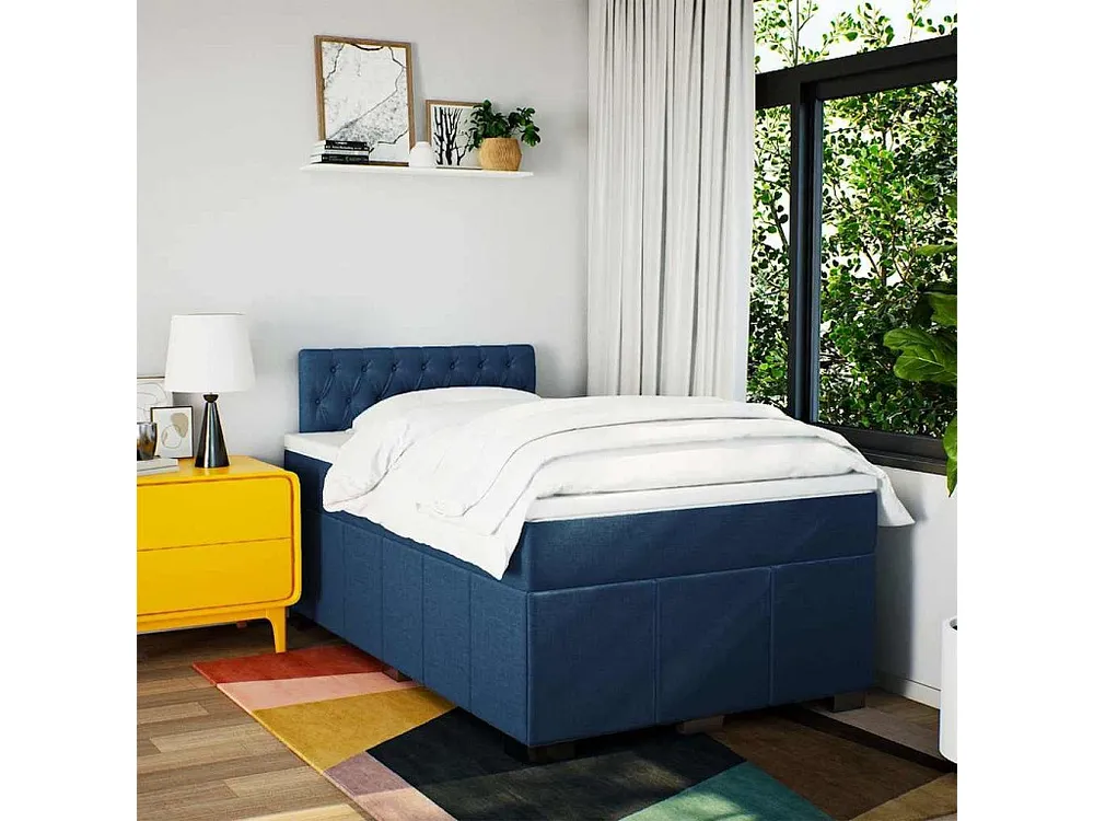 Design de Luxo Cama com molas/colchão 120x200 cm tecido azul