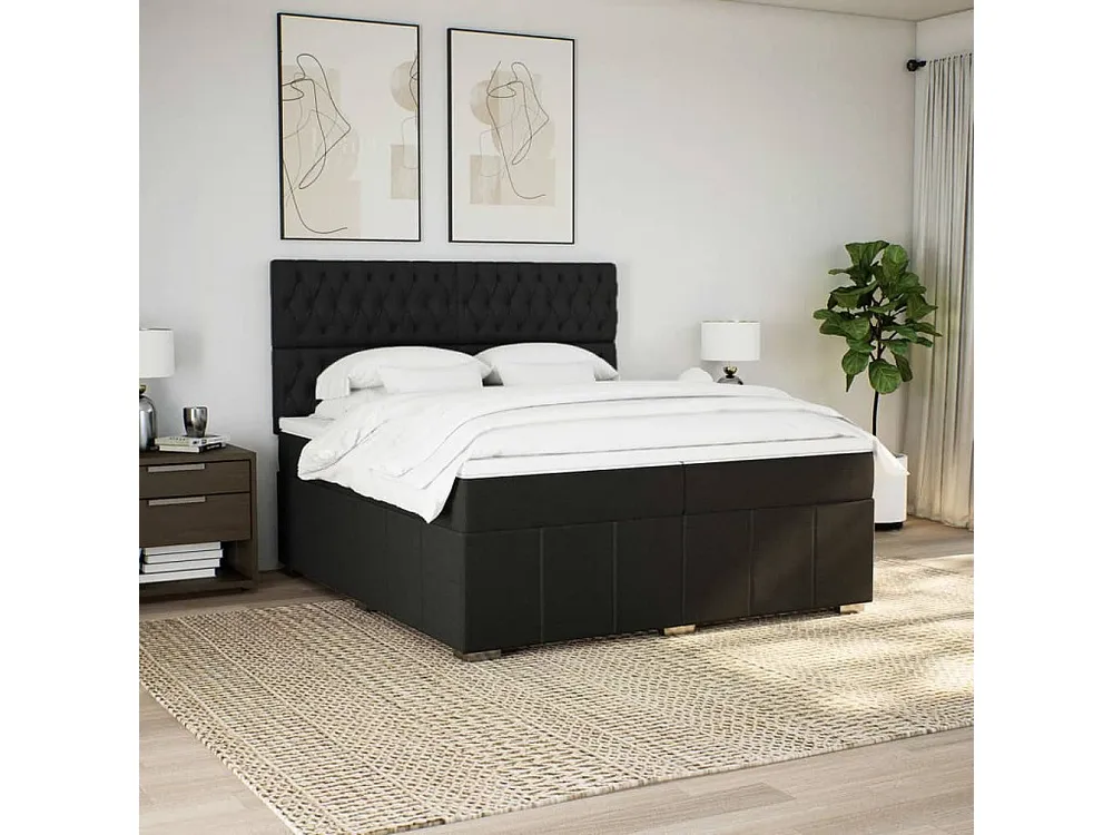Design de Luxo Cama com molas/colchão 200x200 cm tecido preto