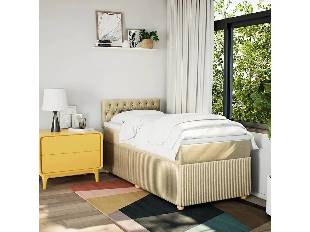 Design de Luxo Cama com molas/colchão 90x190 cm tecido cor creme