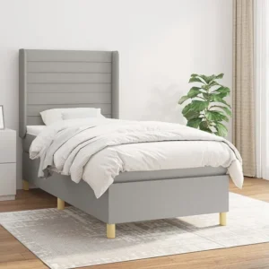 Design de Luxo Cama com molas/colchão 90x200 cm tecido cinza-claro