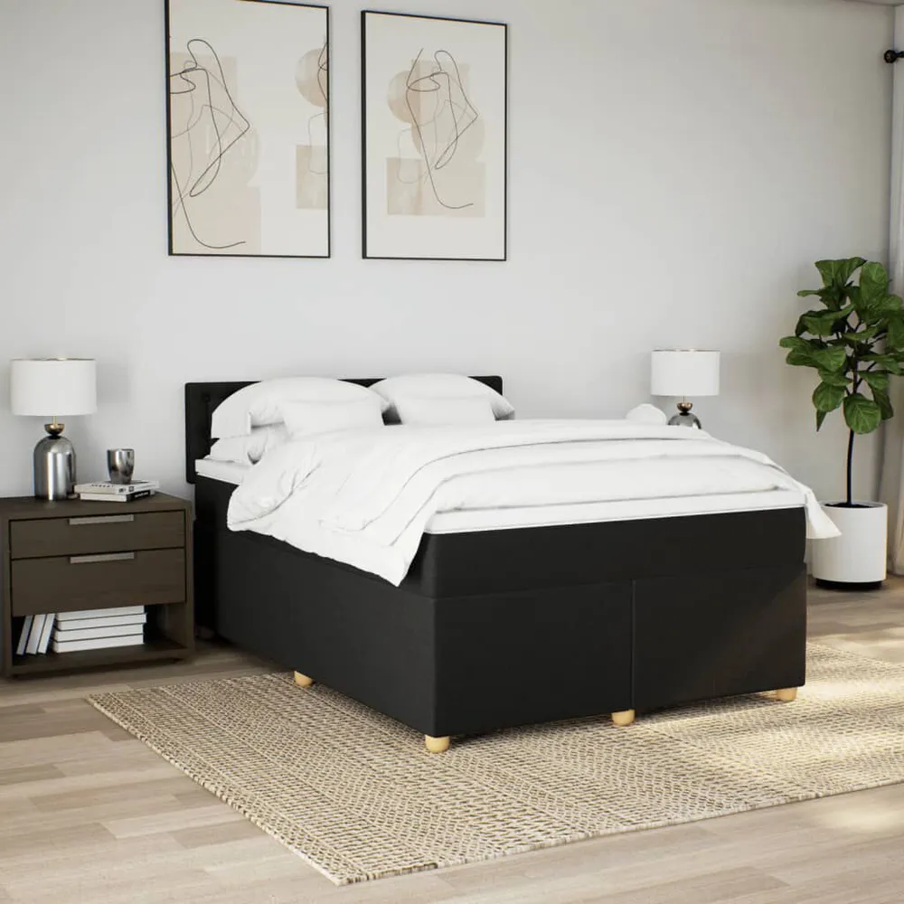 Design de Luxo Cama com molasemcolchão 140x190 cm tecido preto