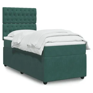 Ergonômico Cama com molas/colchão 100x200 cm veludo verde-escuro