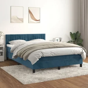 Ergonômico Cama com molas/colchão 140x190 cm veludo azul-escuro