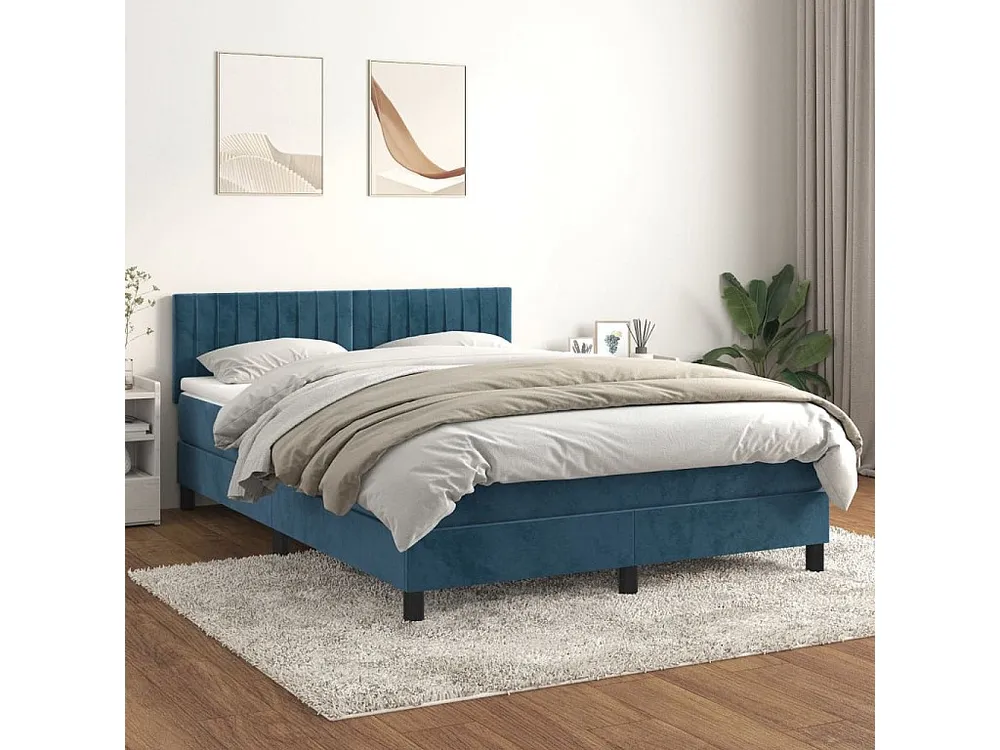 Ergonômico Cama com molas/colchão 140x190 cm veludo azul-escuro
