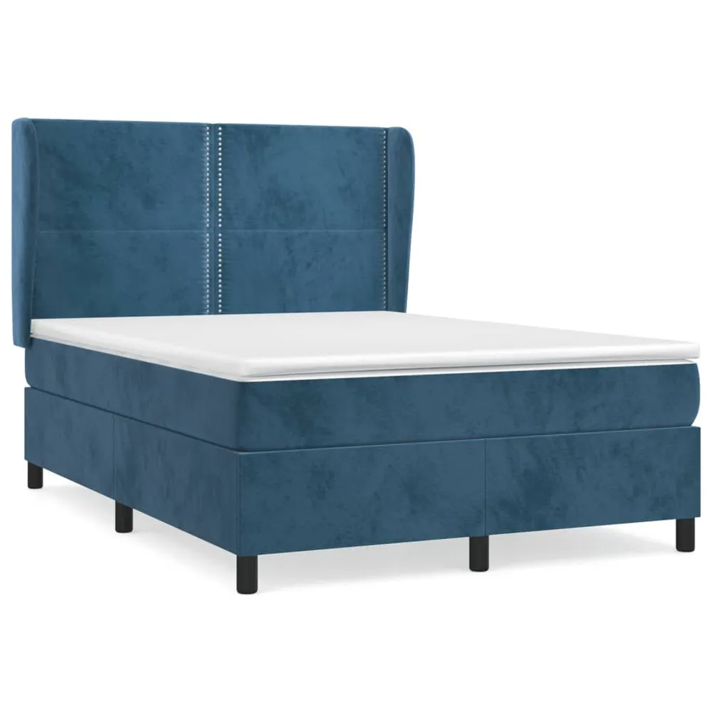 Ergonômico Cama com molasemcolchão 140x200 cm veludo azul-escuro