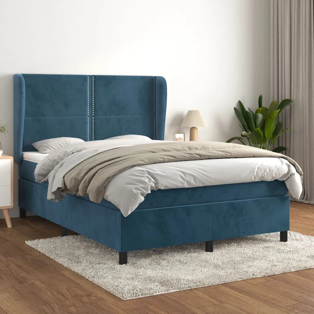 Ergonômico Cama com molasemcolchão 140x200 cm veludo azul-escuro