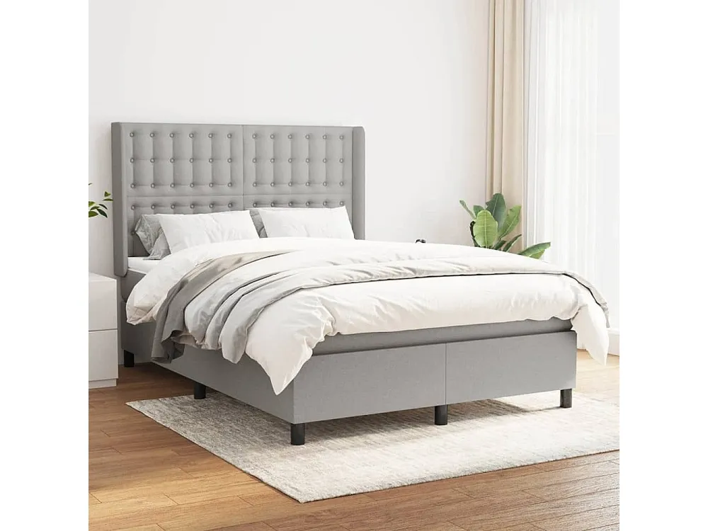 Guarda-Roupa Espelhado Cama com molas/colchão 140x190 cm tecido cinzento-claro