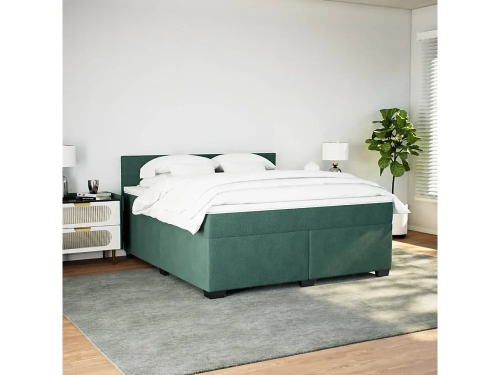 Guarda-Roupa Espelhado Cama com molas/colchão 180x200 cm veludo verde-escuro