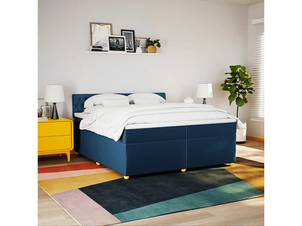 Guarda-Roupa Espelhado Cama com molas/colchão 200x200 cm tecido azul