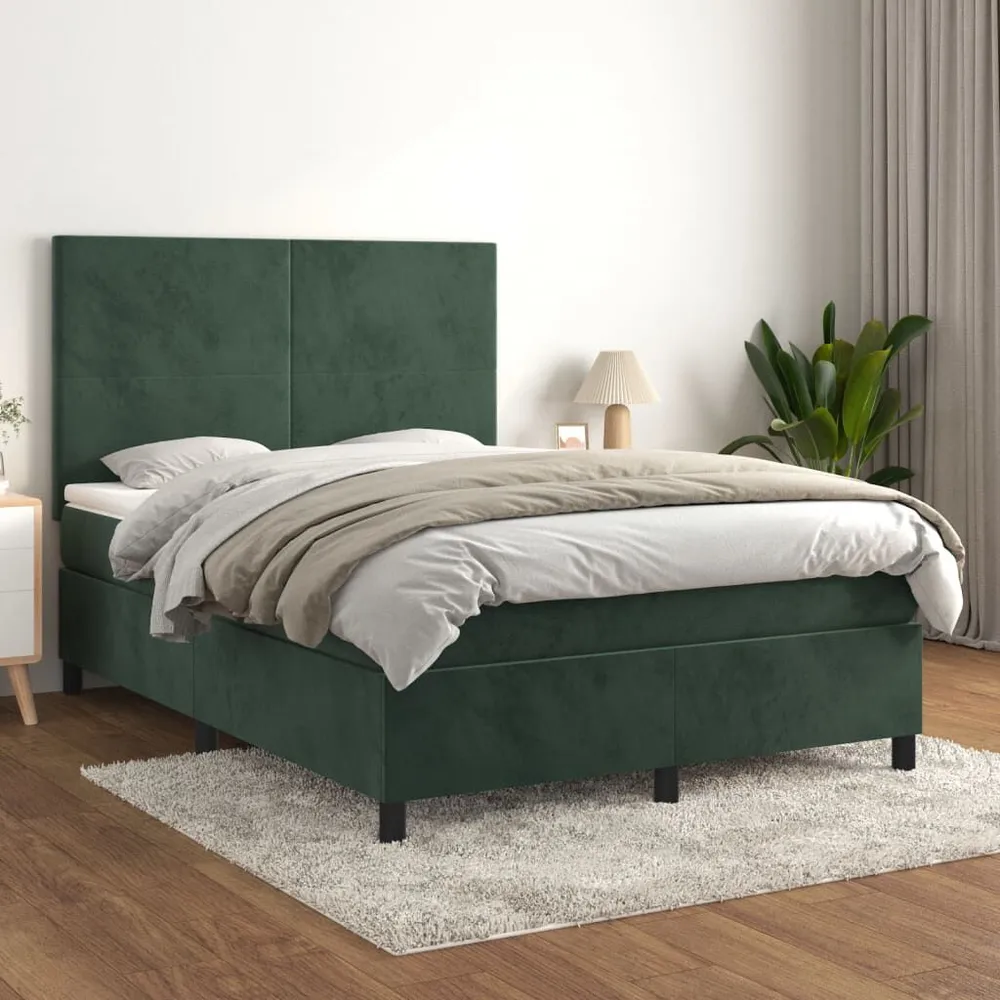 Guarda-Roupa Espelhado Cama com molasemcolchão 140x190 cm veludo verde-escuro