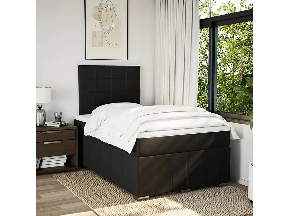 Mesa de Cabeceira Cama com molas/colchão 120x200 cm tecido preto