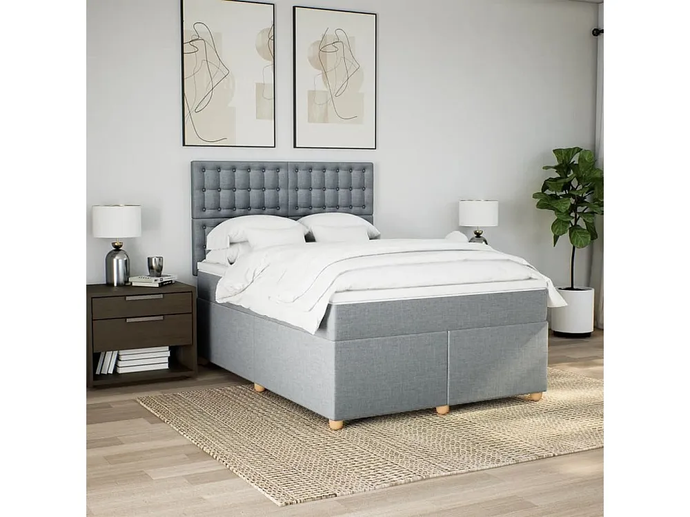 Mesa de Cabeceira Cama com molas/colchão 140x200 cm tecido cinzento-claro