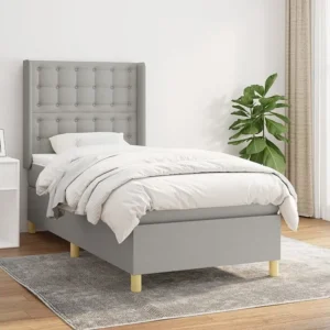 Mesa de Cabeceira Cama com molas/colchão 90x200 cm tecido cinza-claro