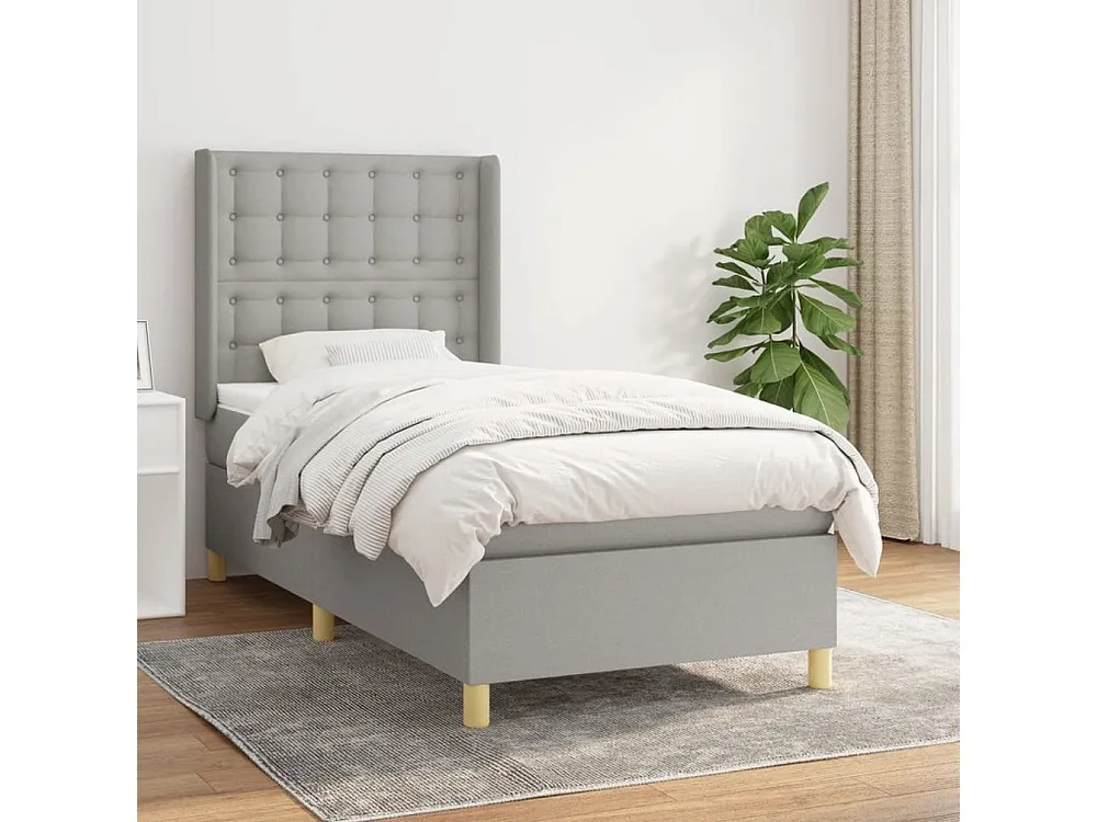 Mesa de Cabeceira Cama com molas/colchão 90x200 cm tecido cinza-claro