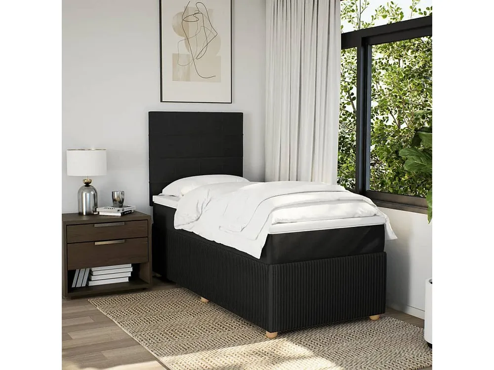 Premium Cama com molas/colchão 100x200 cm tecido preto