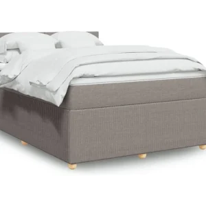 Premium Cama com molas/colchão 140x190 cm tecido castanho-acinzentado