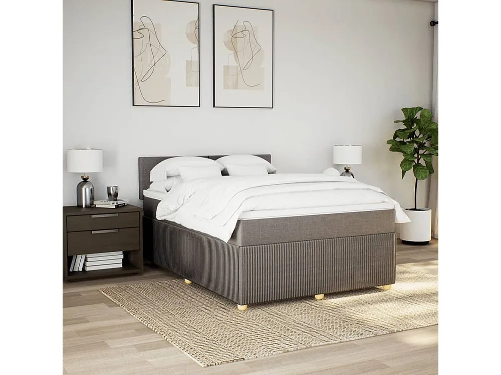 Premium Cama com molas/colchão 140x190 cm tecido castanho-acinzentado