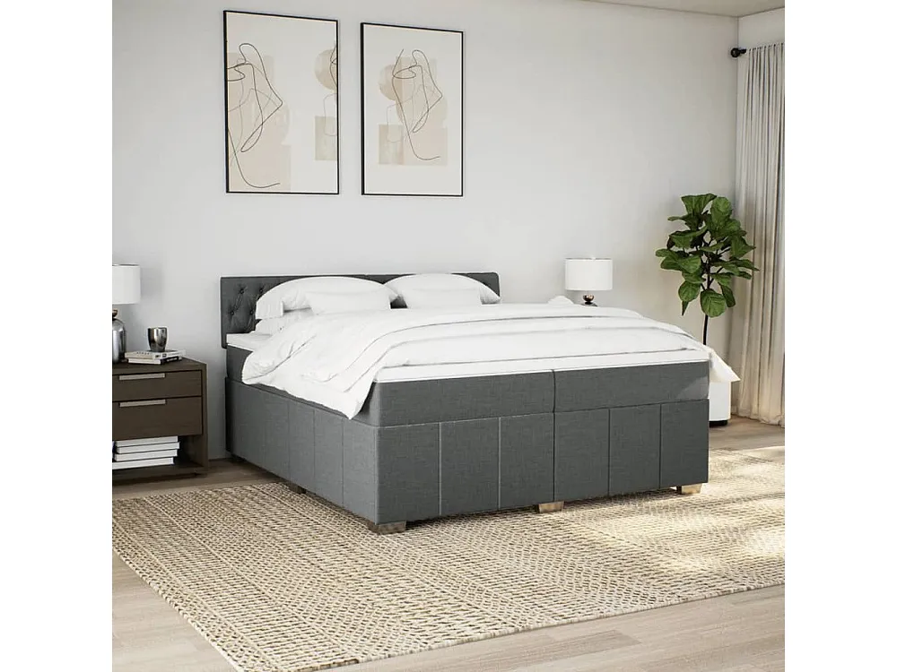 Premium Cama com molas/colchão 200x200 cm tecido cinzento-escuro