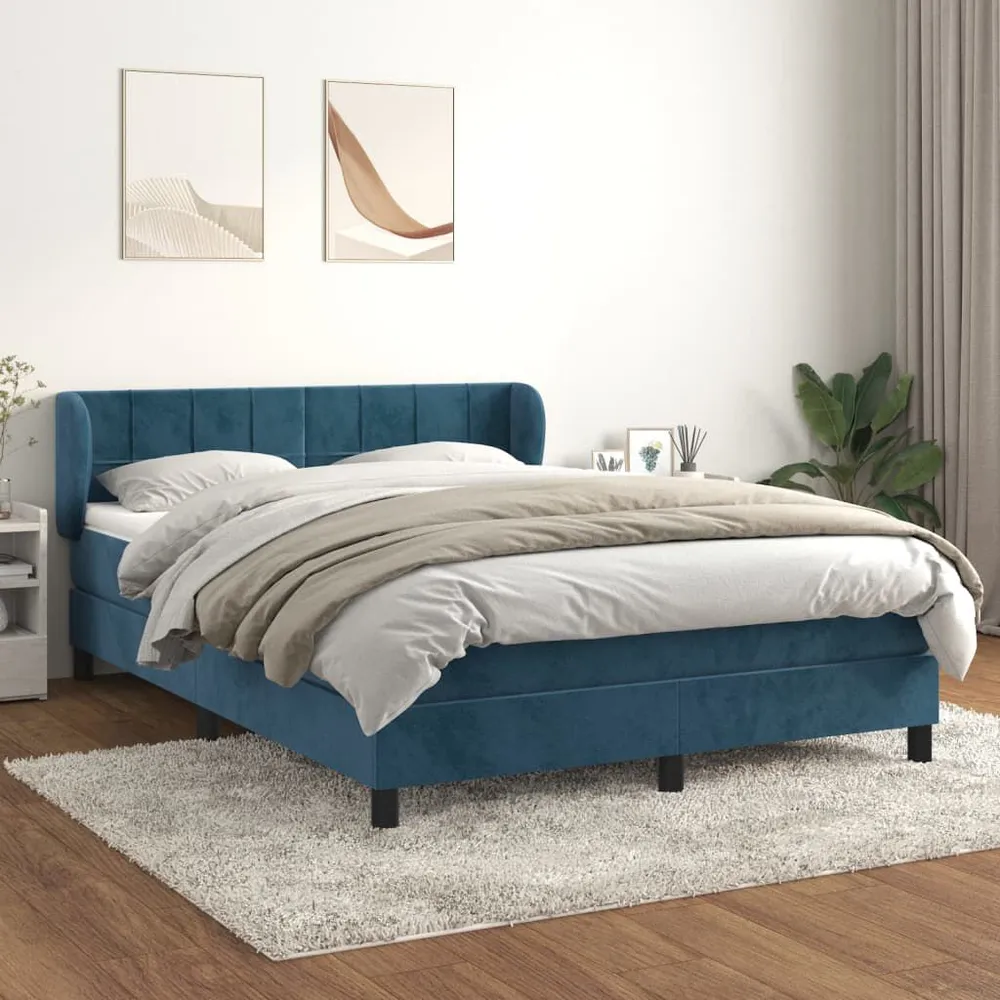 Premium Cama com molasemcolchão 140x190 cm veludo azul-escuro