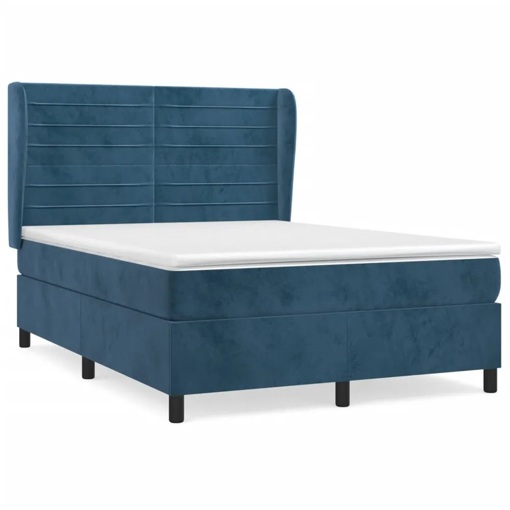 Premium Cama com molasemcolchão 140x200 cm veludo azul-escuro