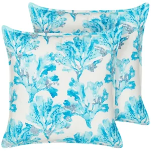 Set 2 Cotton Cushions Coral Motif 45 x 45 cm White and Blue ROCKWEED