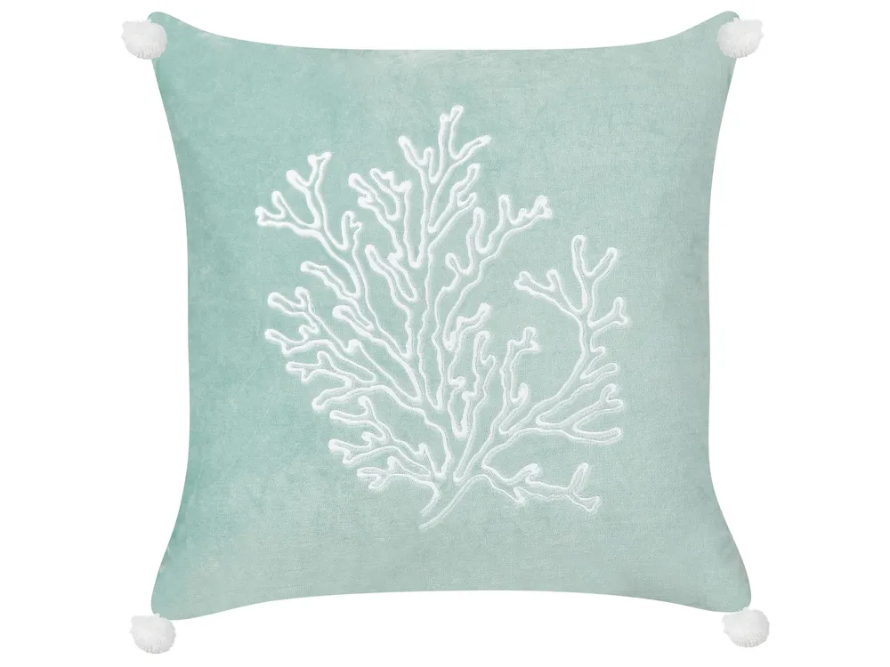 Velvet Cushion Coral Motif 45 x 45 cm Mint Jade NORI
