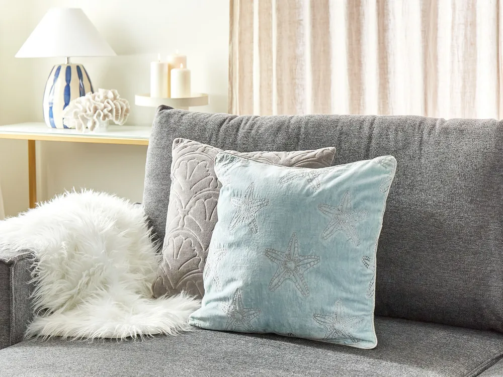 Velvet Cushion Starfish Motif 45 x 45 cm Blue CERAMIUM