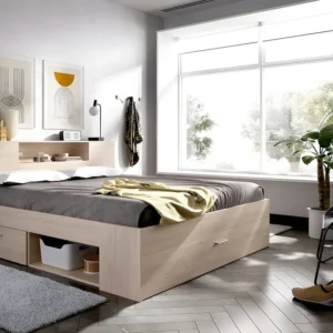 Cama 140 x 190 cm cor genuíno + colchão + sommier + edredão + almofadas LEANDRE