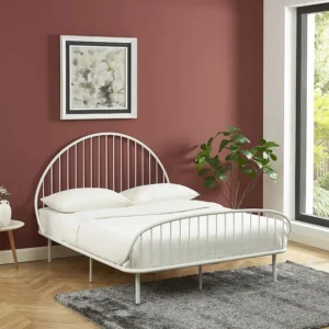 Cama 140x190 cm metálico branco charme vintage + colchão - ISELIA