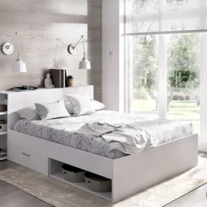 Cama com espaços de arrumação e gavetas 140 x 190 cm branco + sommier + colchão - FLORIAN