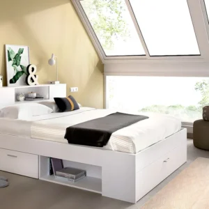 Cama LEANDRE 140 x 190 cm Branco + colchão + sommier + almofadas + edredão LEANDRE