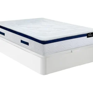 Conjunto 160 x 200 cm sommier arrumação branco + colchão molas ensacadas MARQUIS
