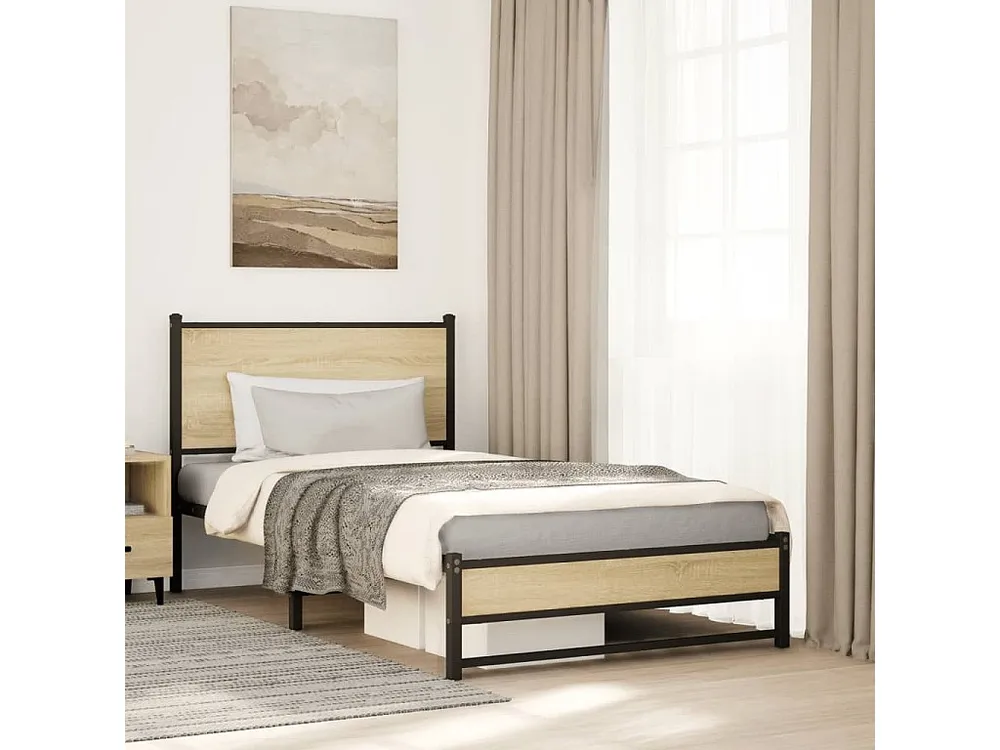 Estrutura de cama sem colchão 100x190 cm metálico carvalho sonoma