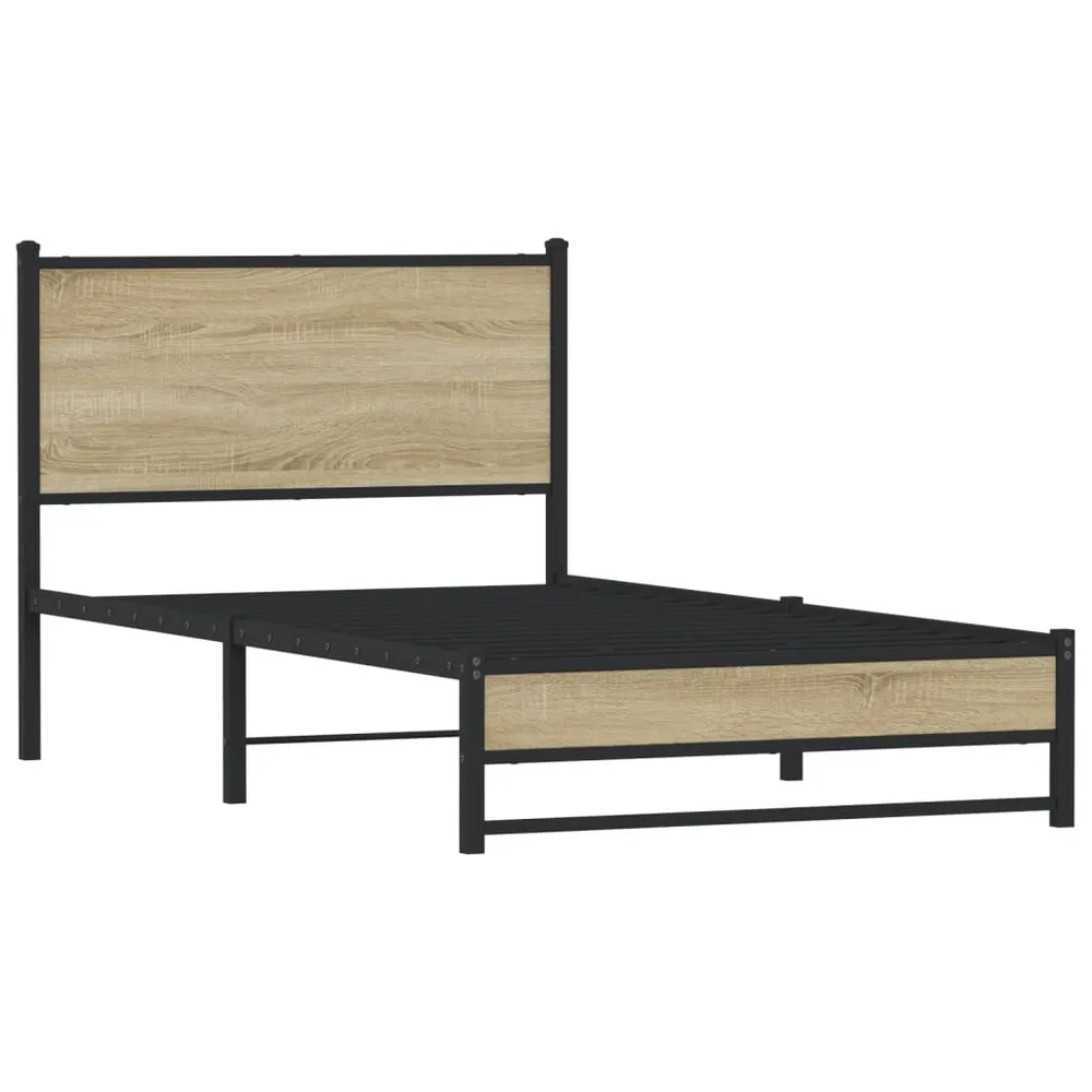 Estrutura de cama sem colchão 100x200 cm metálico carvalho sonoma