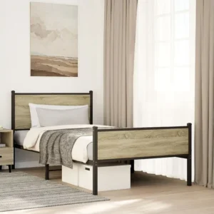 Estrutura de cama sem colchão 107x203 cm metálico carvalho sonoma