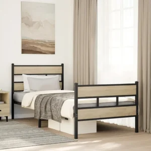 Estrutura de cama sem colchão 107x203 cm metálico carvalho sonoma
