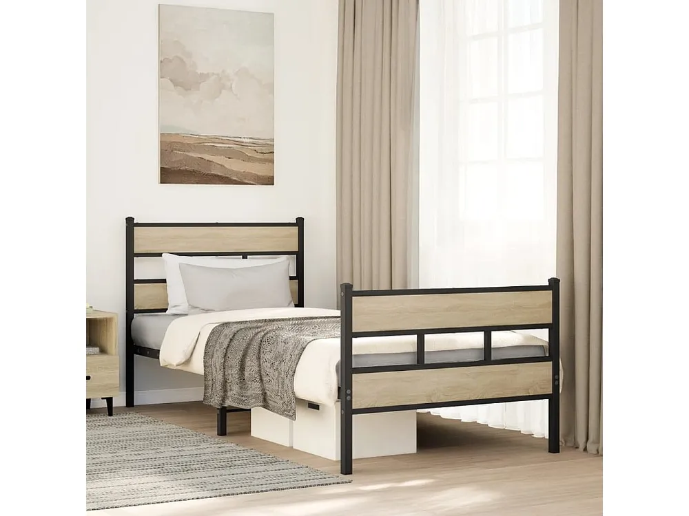 Estrutura de cama sem colchão 107x203 cm metálico carvalho sonoma