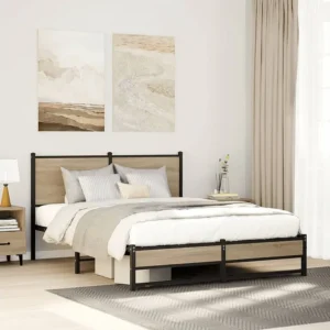 Estrutura de cama sem colchão 140x200 cm metálico carvalho sonoma