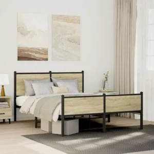 Estrutura de cama sem colchão 140x200 cm metálico carvalho sonoma