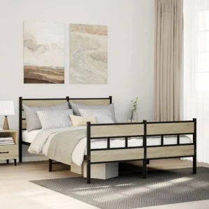 Estrutura de cama sem colchão 150x200cm metálico carvalho sonoma