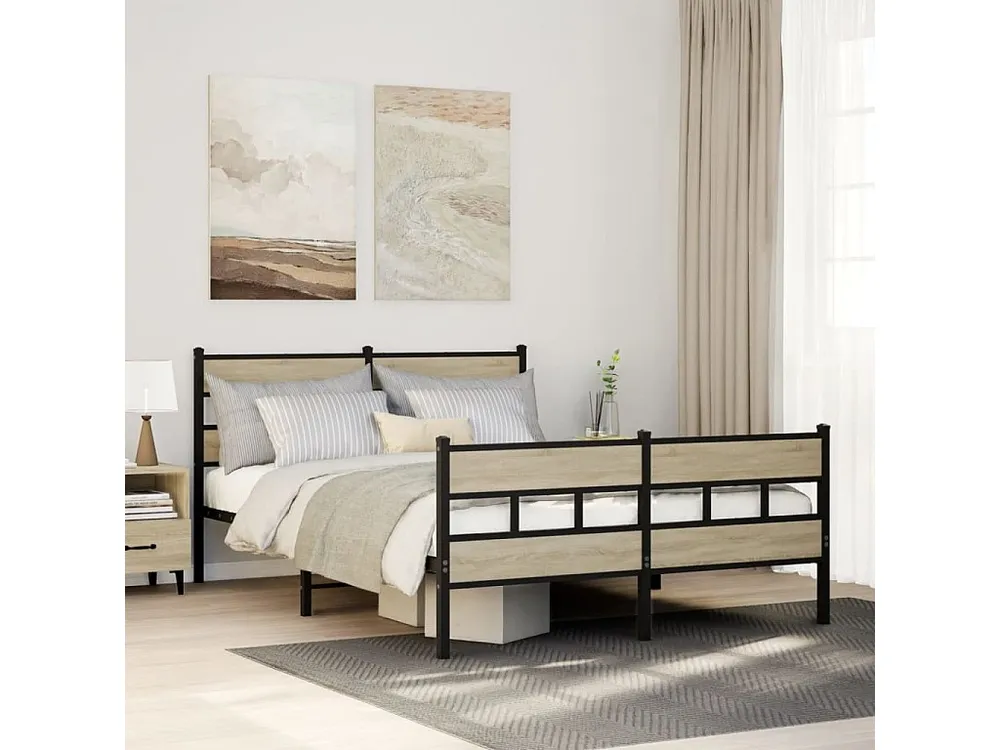 Estrutura de cama sem colchão 150x200cm metálico carvalho sonoma