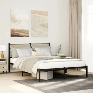 Estrutura de cama sem colchão 150x200cm metálico carvalho sonoma