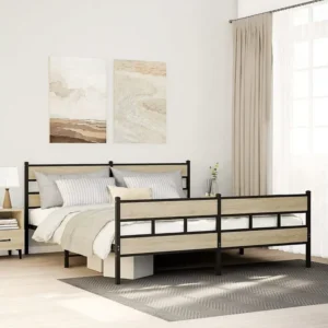 Estrutura de cama sem colchão 183x213cm metálico carvalho sonoma
