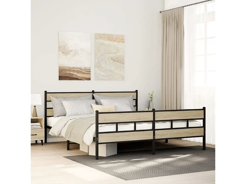 Estrutura de cama sem colchão 183x213cm metálico carvalho sonoma