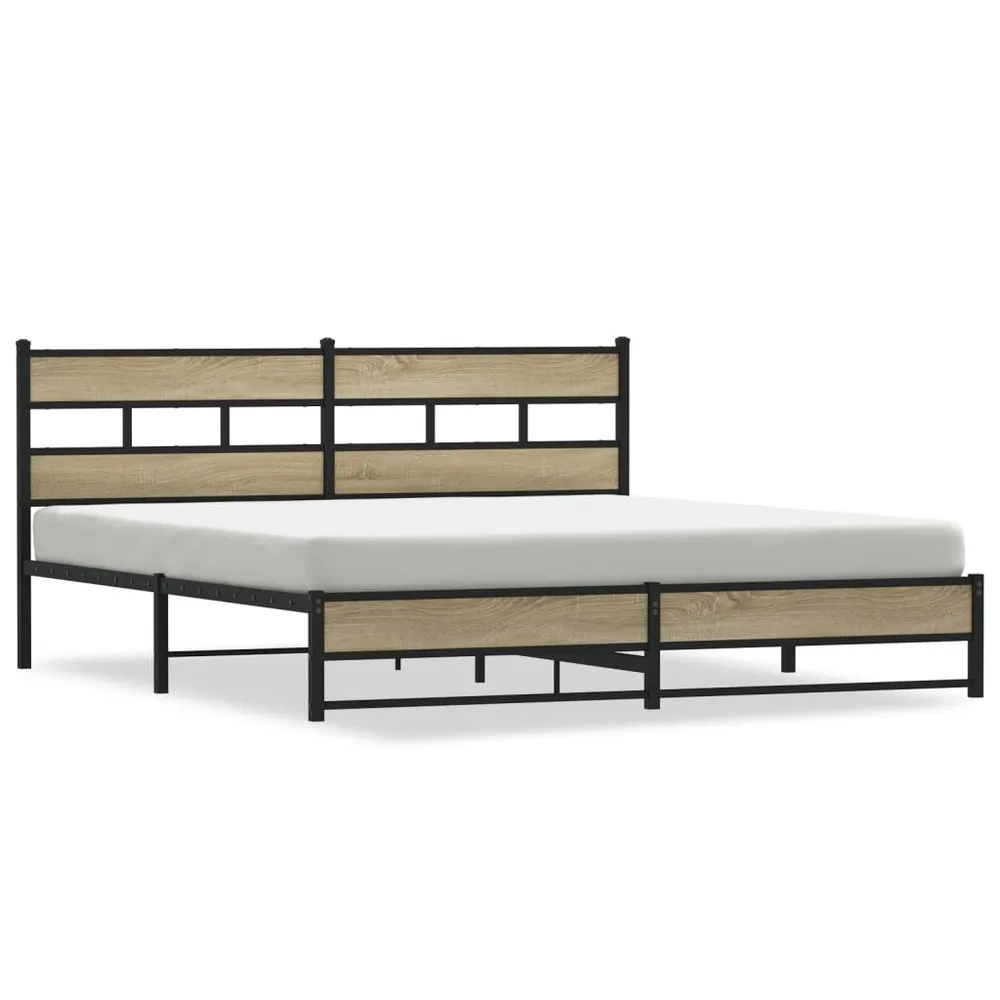 Estrutura de cama sem colchão 200x200cm metálico carvalho sonoma
